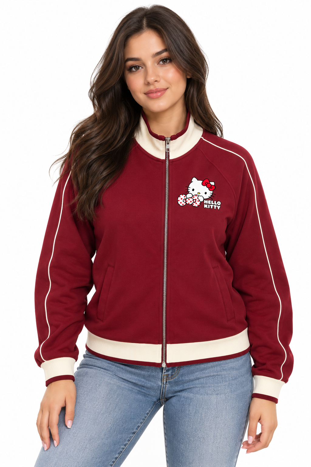 Hello Kitty Gift Graphic Burgundy Track Jacket - ICTHO