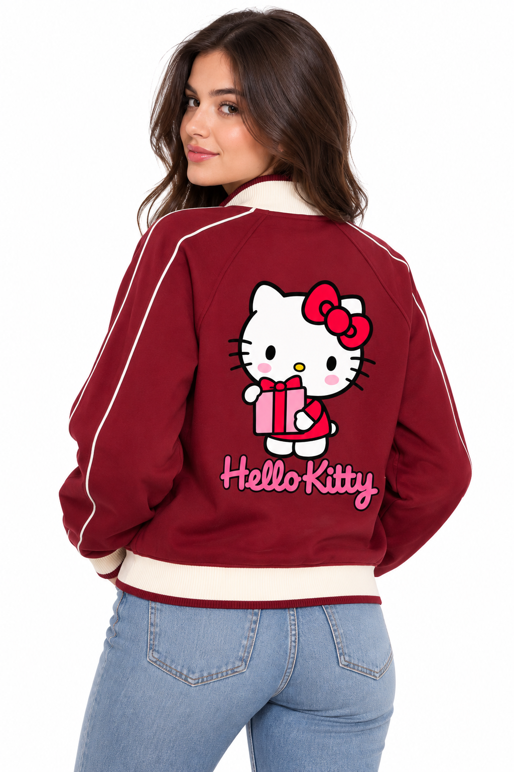 Hello Kitty Gift Graphic Burgundy Track Jacket - ICTHO